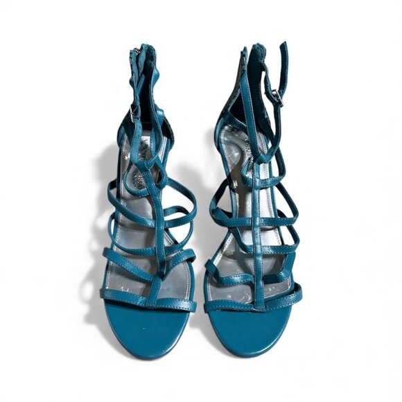 Christian Siriano Strappy Sandals Women’s 7.5 Blue Snakeskin Print High Heels - Picture 1 of 3